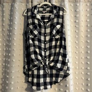 Merona Sleeveless Navy Blue Buffalo Paid Button up shirt size XXL.